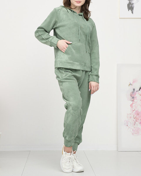Moteriškas sportinis komplektas: džemperis ir sportinės kelnės, žalios spalvos- Apranga