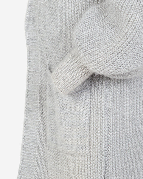 Moteriškas šviesiai pilkas minkštas ilgas megztinis- drabužiai