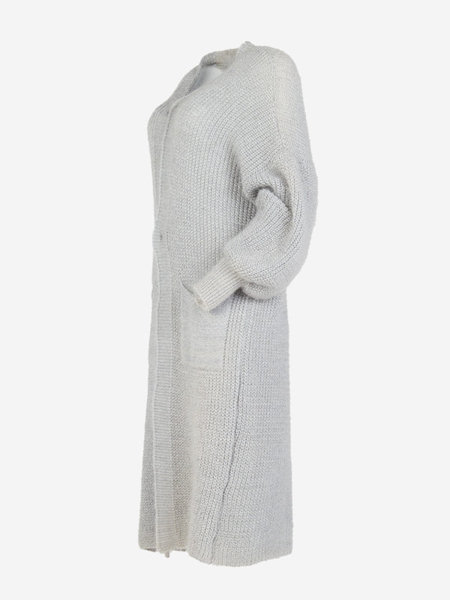 Moteriškas šviesiai pilkas minkštas ilgas megztinis- drabužiai