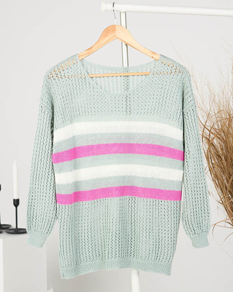 Moteriškas žalias dryžuotas megztinis - Drabužiai