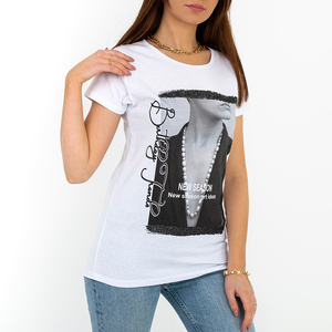 Moteriški balti marškinėliai su brokato raštais - Drabužiai