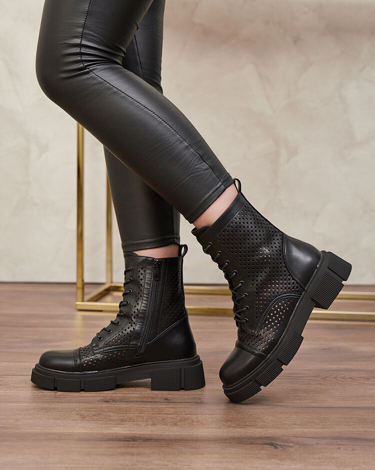 Moteriški juodi ažūriniai aukštakulniai batai Rolika - Avalynė
