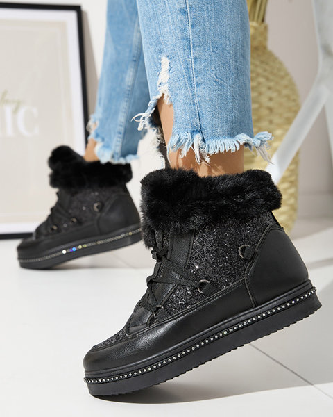 Moteriški juodi suvarstomi batai su blizgučiais Gesita - Avalynė