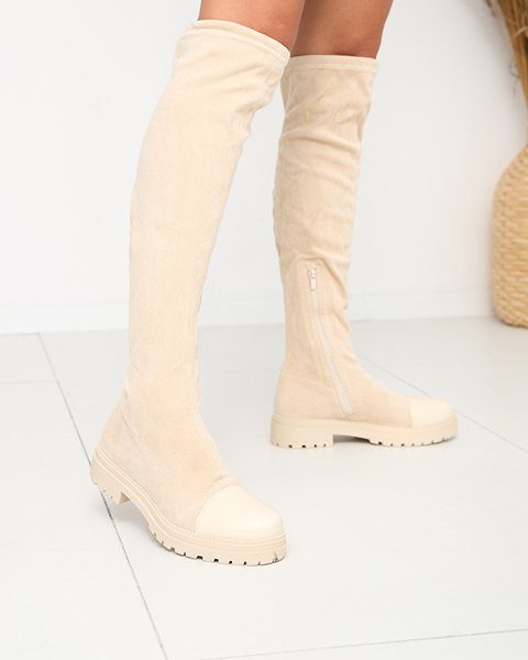 Moteriški smėlio spalvos batai per kelius Caff-Shoes