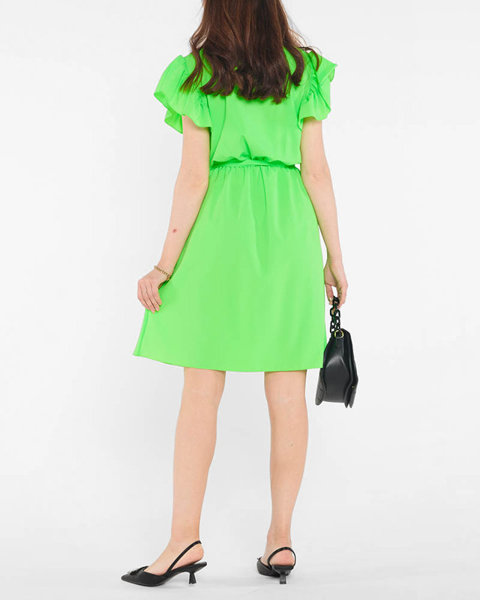 Neoninė žalia moteriška mini suknelė su kaklaraiščiu - Drabužiai