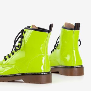 Neoninės žalios spalvos lakuotos odos moteriški batai su raišteliais Ornika - Avalynė