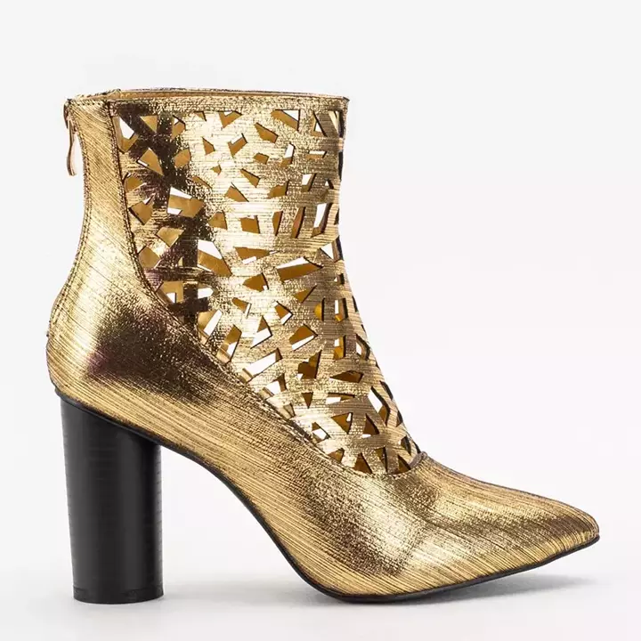 OUTLET Auksiniai moteriški batai su išpjovomis aukštesniame stulpelyje Olik - Avalynė