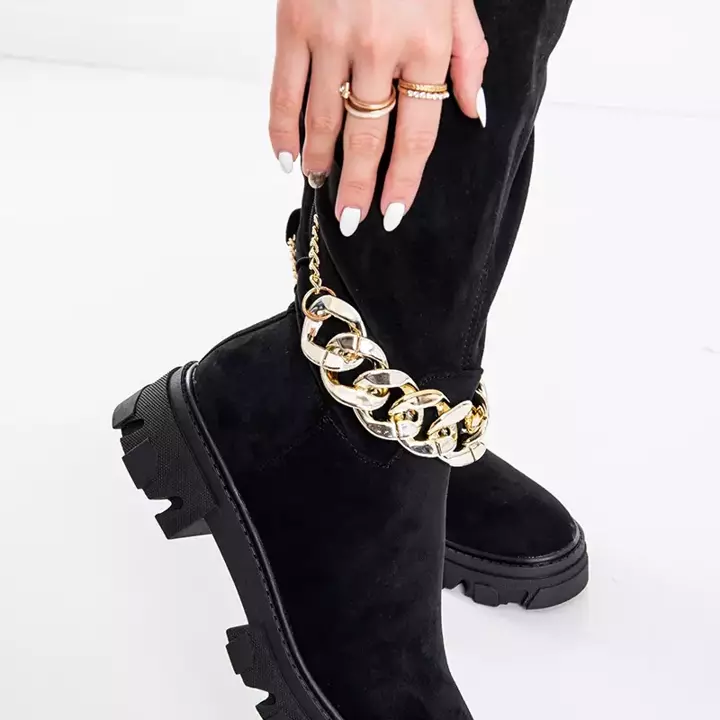 OUTLET Moteriški juodi ekologiški zomšiniai platforminiai batai „Engli“-Avalynė