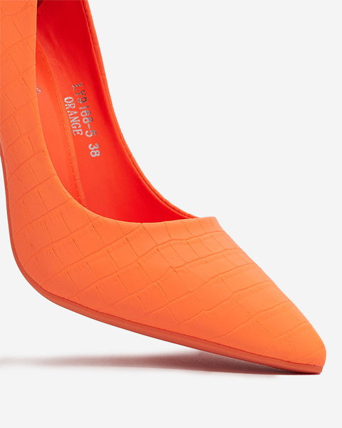OUTLET Neoninės oranžinės spalvos moteriški bateliai su įspaudais Asota - Avalynė
