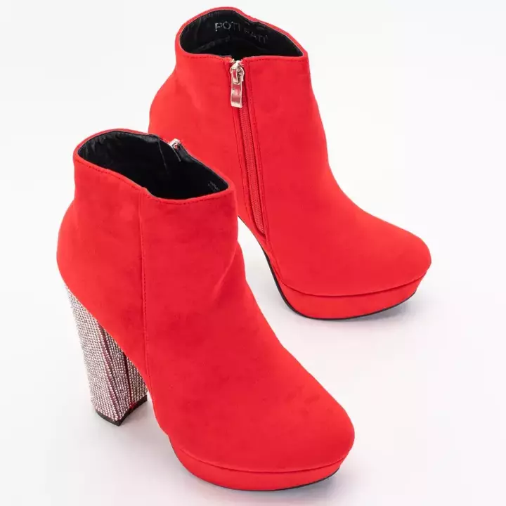 OUTLET Raudoni moteriški aukštakulniai batai su kubiniais cirkoniais Tatinka - Avalynė