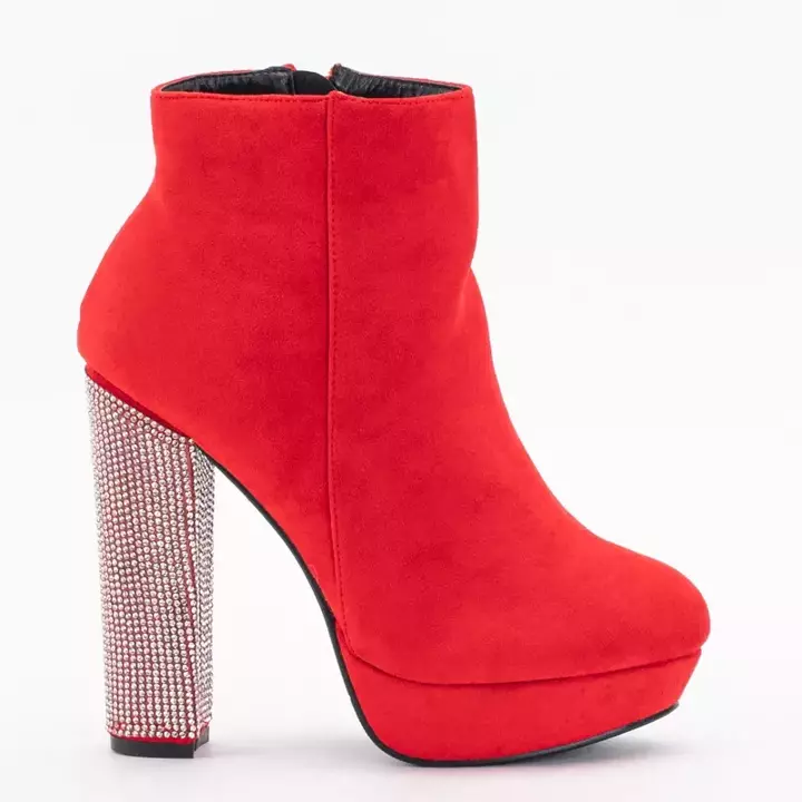 OUTLET Raudoni moteriški aukštakulniai batai su kubiniais cirkoniais Tatinka - Avalynė