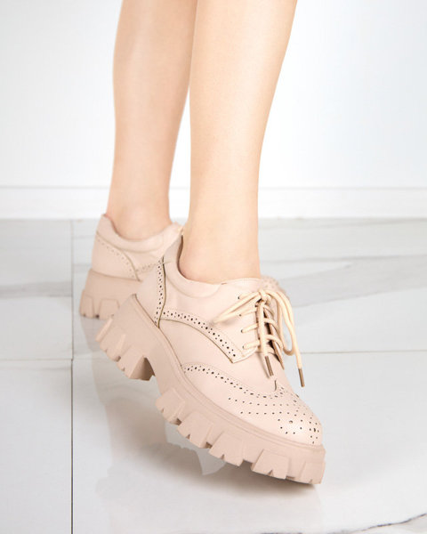 OUTLET Smėlio spalvos moteriški batai su ažūriniu akcentu Uneri - Avalynė