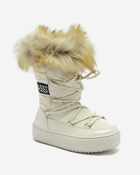 OUTLET Smėlio spalvos vaikiški sniego batai su kailiu Asika - Avalynė