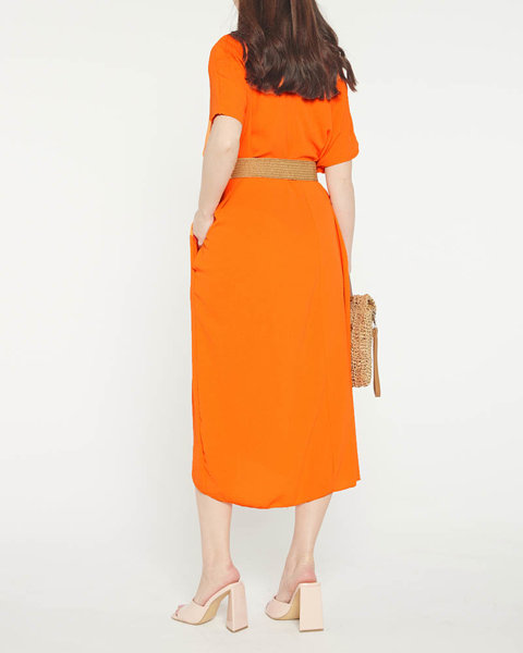 Oranžinė moteriška oversize suknelė su diržu - Drabužiai