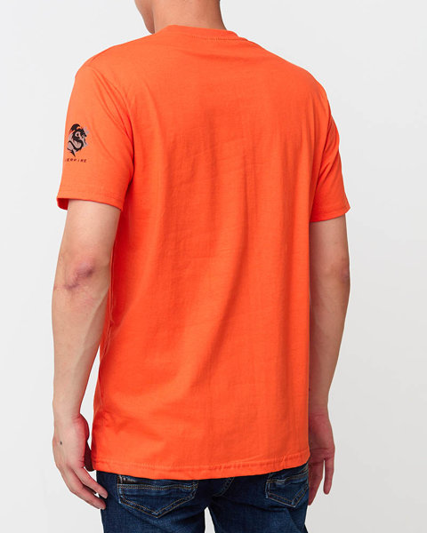 Oranžiniai medvilniniai vyriški marškinėliai su raštu - Drabužiai