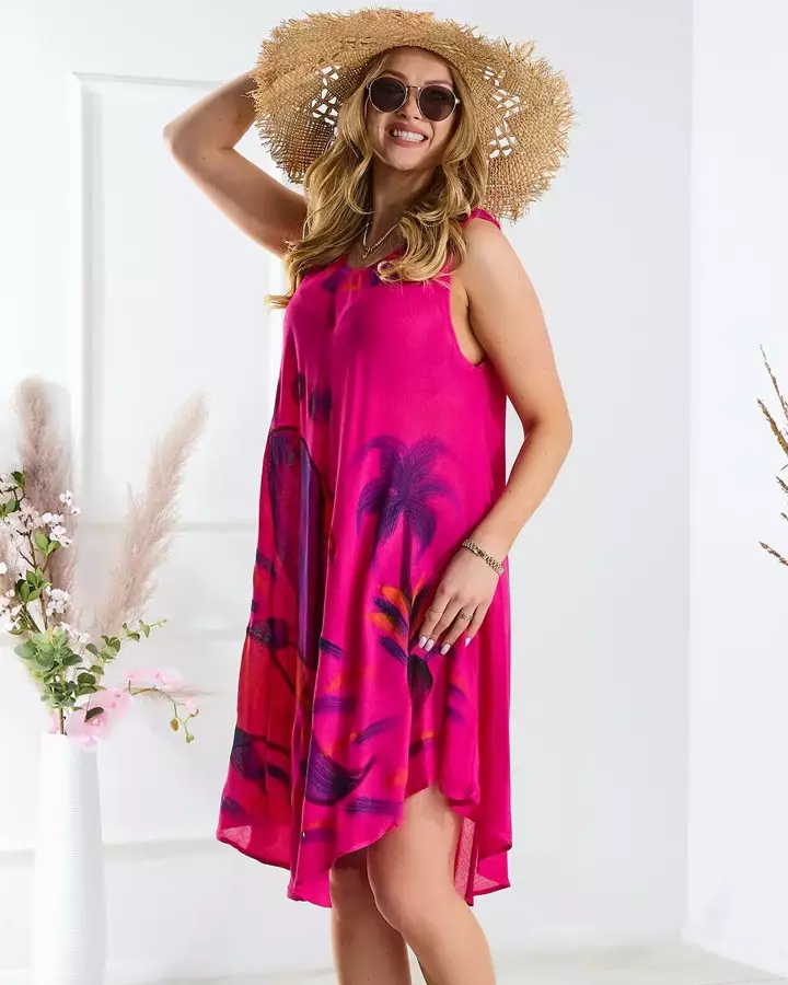 Paplūdimio fuksijų spalvos suknelė-sijonas su spalvingu raštu - Drabužiai