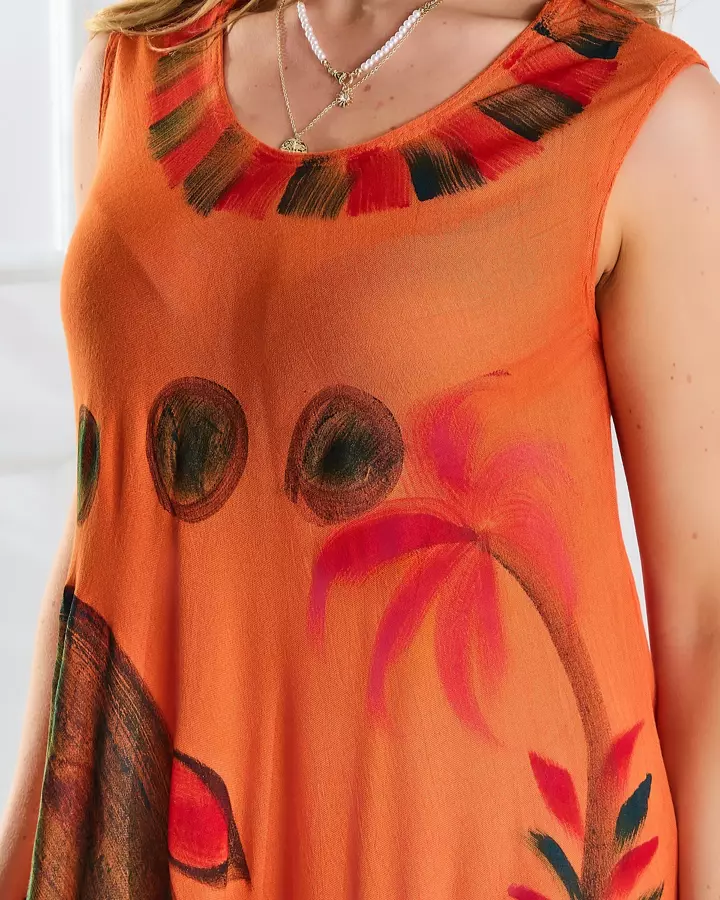 Paplūdimio oranžinė suknelė-sijonas su spalvingu raštu - Drabužiai