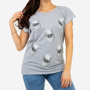 Pilki moteriški marškinėliai su blizgučiais ir raštais - Drabužiai