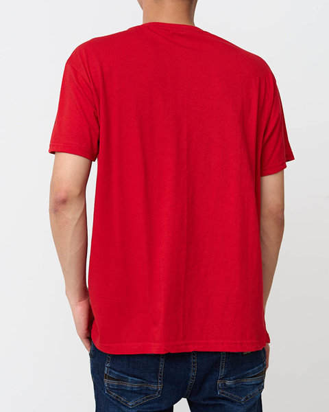 Raudoni medvilniniai vyriški marškinėliai su raštu - Drabužiai