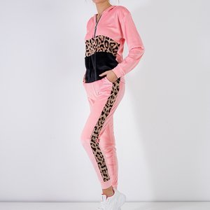 Rausvas moteriškas džemperių rinkinys su leopardo dryžiais - Apranga