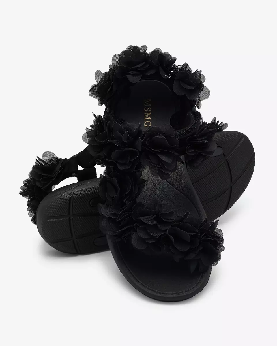 Royalfashion Juodi moteriški sandalai su gėlėmis Alferroy
