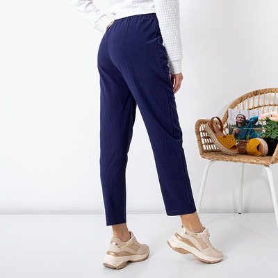 "Royalfashion" Mėlynos spalvos medvilninės tiesios moteriškos kelnės PLUS SIZE