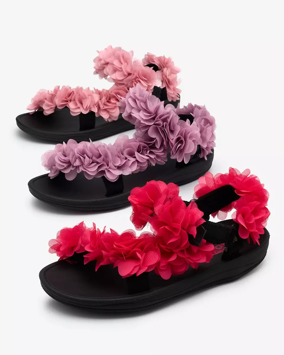 Royalfashion Tamsiai rožinės spalvos moteriški sandalai su gėlėmis Alferroy