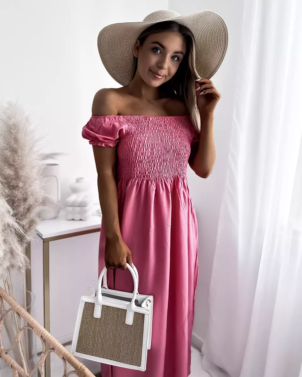 Rožinė ilga moteriška suknelė a'la hiszpanka- Apranga