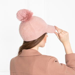 Rožinė moteriška kepurė su pompona - Kepurės