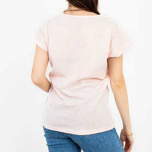 Rožiniai moteriški marškinėliai su raštu PLUS DYDIS - Drabužiai