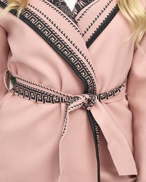 Rožinis moteriškas paltas su ornamentu - Apranga