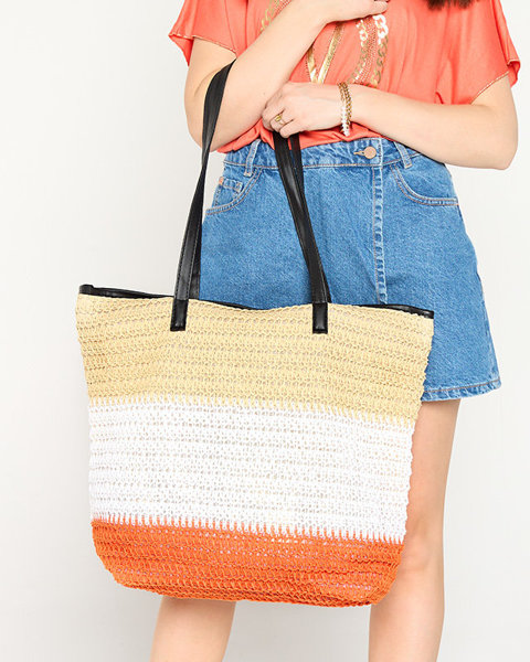 Smėlio ir balto šiaudų paplūdimio krepšys moterims oranžiniu dugnu - Priedai