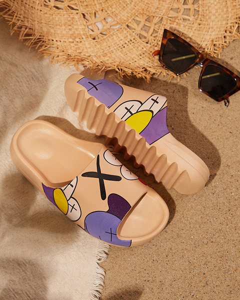 Smėlio spalvos guminės moteriškos šlepetės su Pfizz spauda - Avalynė