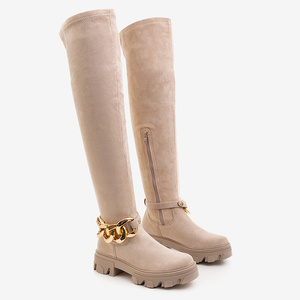 Smėlio spalvos moteriški ekologiški zomšiniai batai su grandinėle Poselia - Avalynė
