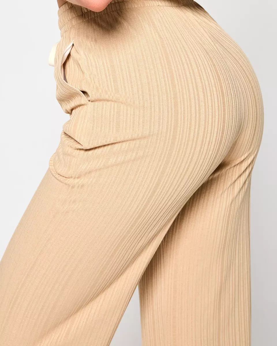 Smėlio spalvos plačios briaunuotos moteriškos kelnės - Apranga