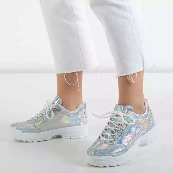 Srebrne sneakersy damskie z holograficznym wykończeniem That's It - Obuwie