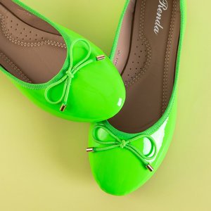 Suzzi neoninės žalios spalvos lakuotos moterų balerinos - batai