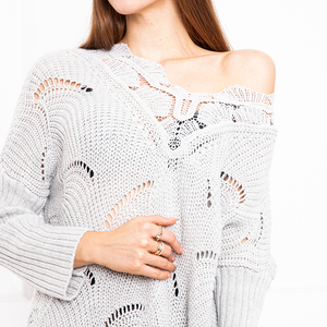 Šviesiai pilkas moteriškas ilgas ažūrinis megztinis - Drabužiai