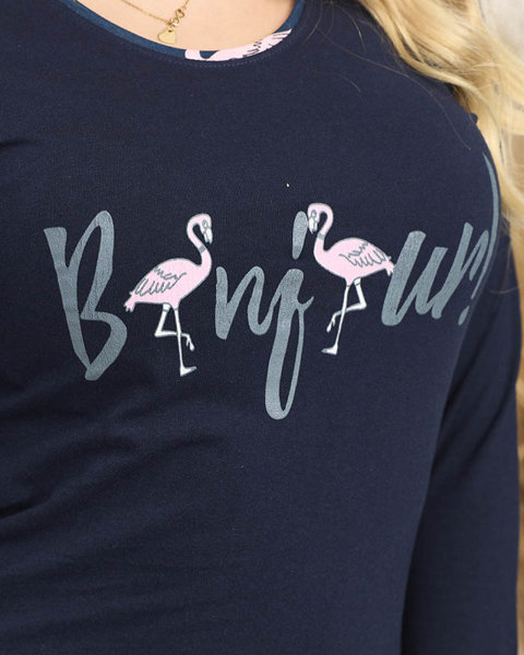 Tamsiai mėlyna moteriška 2 dalių pižama su flamingais - Drabužiai