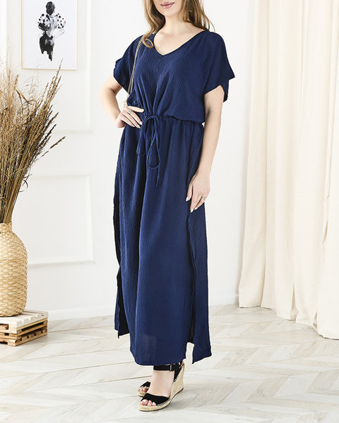 Tamsiai mėlyna moteriška midi ilgio oversize suknelė - Apranga