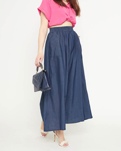 Tamsiai mėlynas moteriškas ilgas sijonas su kišenėmis - Drabužiai