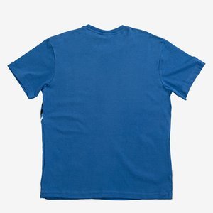 Tamsiai mėlyni medvilniniai vyriški marškinėliai su spauda-Drabužiai