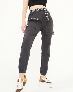 Tamsiai pilkos moteriškos cargo kelnės su kišenėmis - Drabužiai
