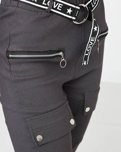 Tamsiai pilkos moteriškos izoliuotos krovininės kelnės su kišenėmis - Drabužiai