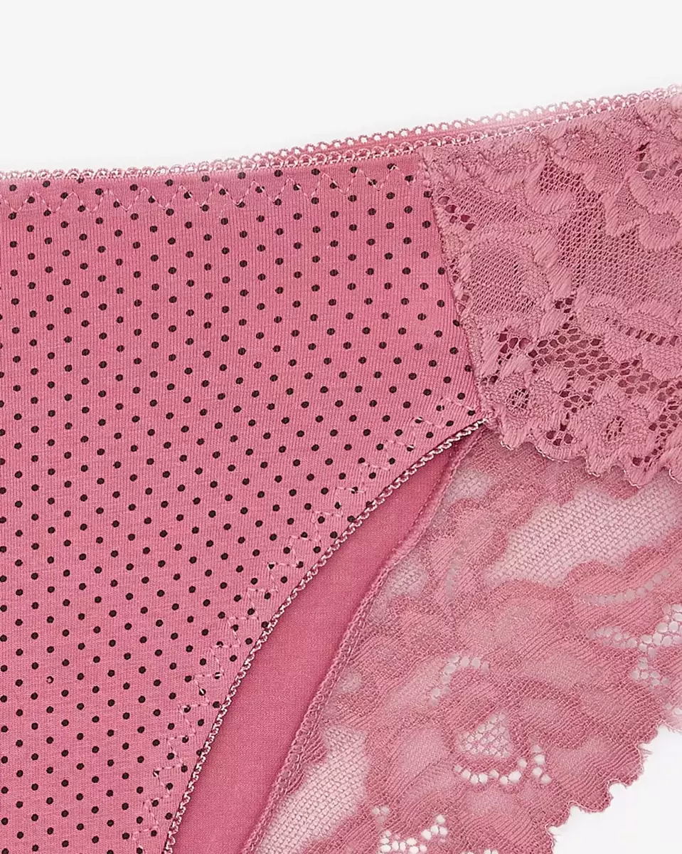 Tamsiai rožinės spalvos moteriškos kelnaitės su taškučių raštu - apatinis trikotažas