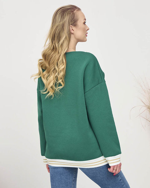 Tamsiai žalios spalvos moteriškas pašiltintas megztinis - Apranga