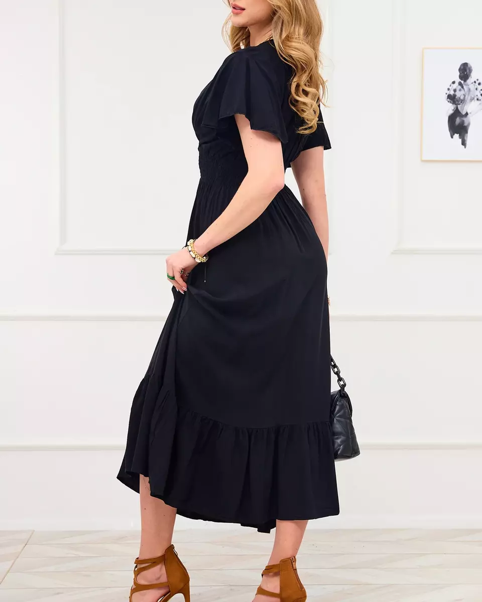 Vienspalvė juodos spalvos moteriška midi ilgio suknelė - Apranga