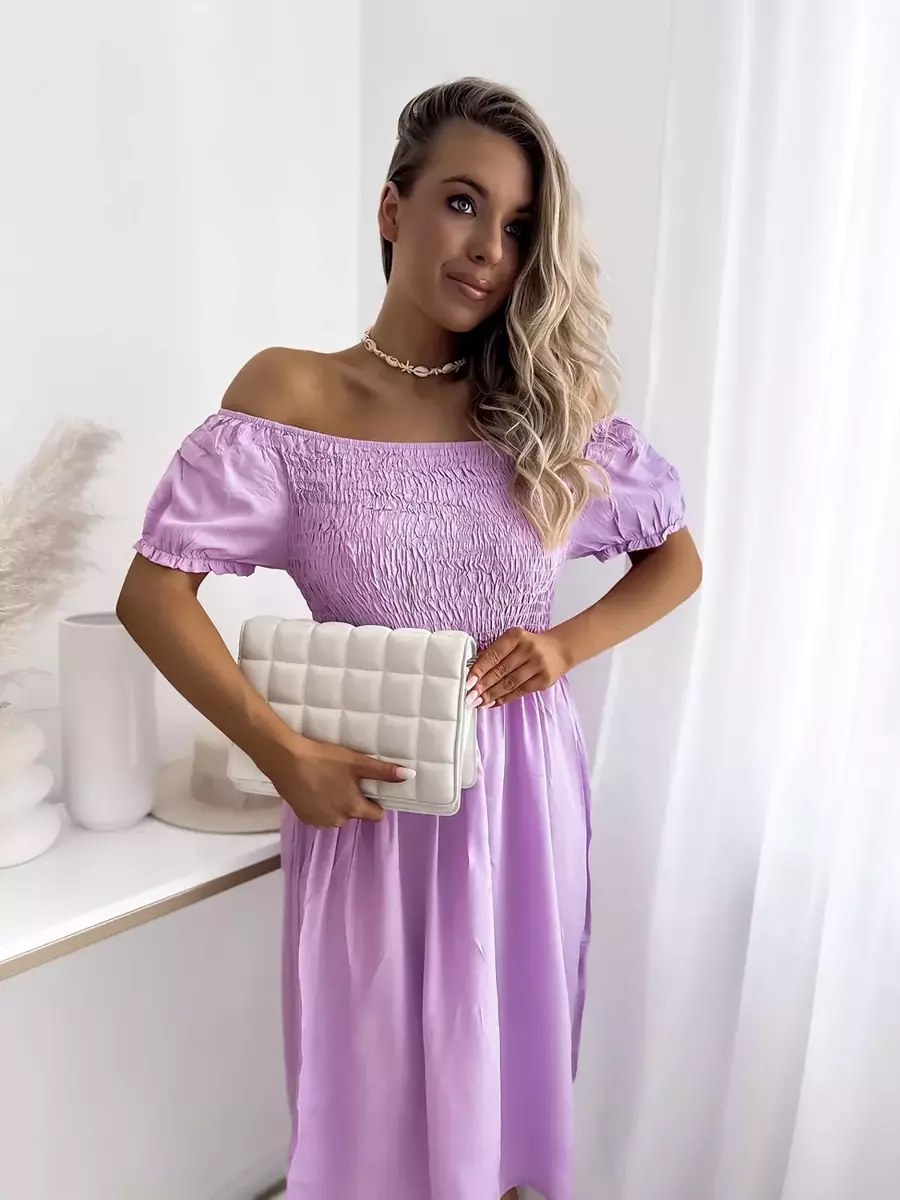 Violetinė moteriška mini suknelė a'la hiszpanka- Apranga