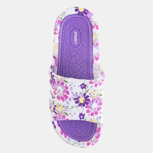 Violetinės guminės šlepetės su gėlėmis Leda - Avalynė