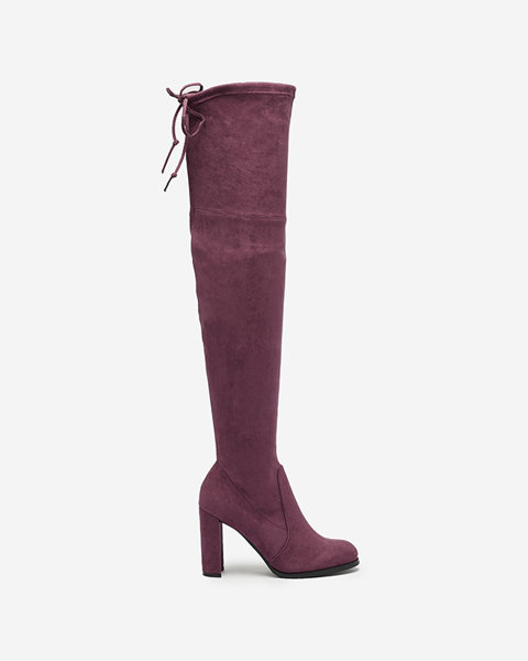 Violetinės ir bordo spalvos moteriški batai virš kelių Qavoti Avalynė